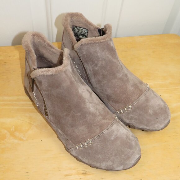Skechers Earthy Chic Relaxed Fit Suede Biker Boots Mushroom Size 6 Faux Fur - Picture 2 of 7